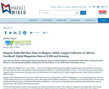 Magzter Adds 500 New Titles to Magzter GOLD, Largest Collection of 'All-You-Can-Read' Digital Magazines Now at 2,500 and Growing 