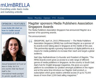 Magzter sponsors Media Publishers Association Singapore Awards
