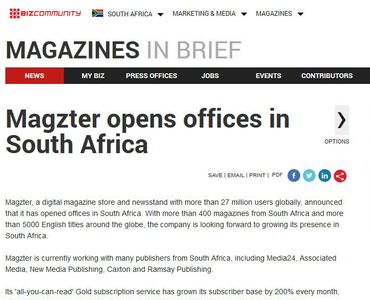 Magzter opens offices in South Africa