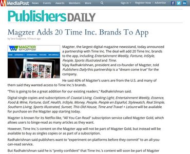 Magzter Adds 20 Time Inc. Brands To App