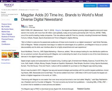Magzter Adds 20 Time Inc. Brands to World's Most Diverse Digital Newsstand