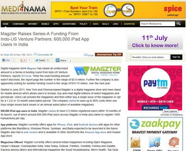 Magzter Raises Series-A Funding From Indo-US Venture Partners; 600,000 iPad App Users In India