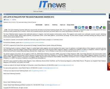 APC Lists 56 Finalists for the Asian Publishing Awards 2012