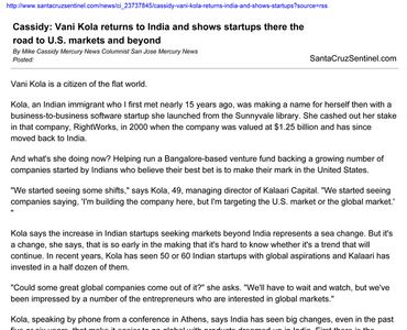 Vani Kola returns to India and shows startups there the road to U.S. markets and beyond