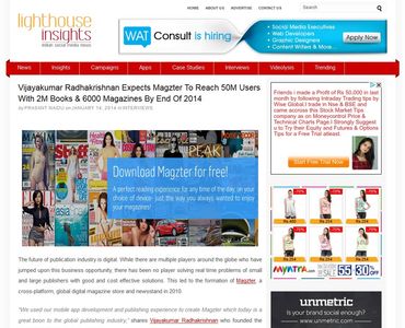 Vijayakumar Radhakrishnan Expects Magzter To Reach 50M Users With 2M Books & 6000 Magazines By End Of 2014