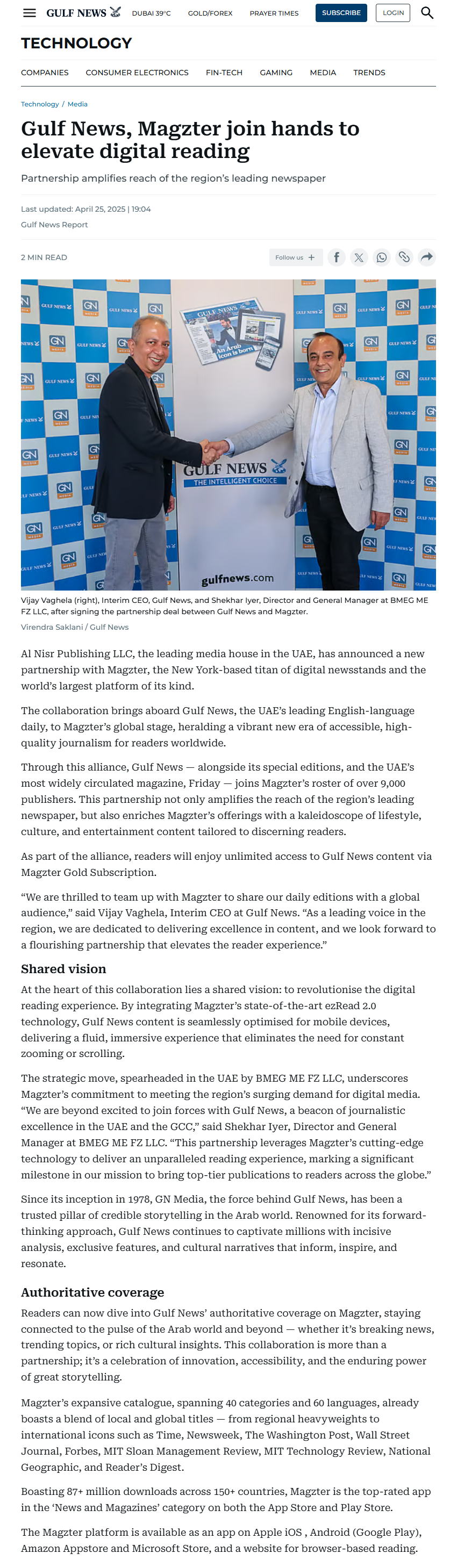 Gulf News, Magzter join hands to elevate digital reading